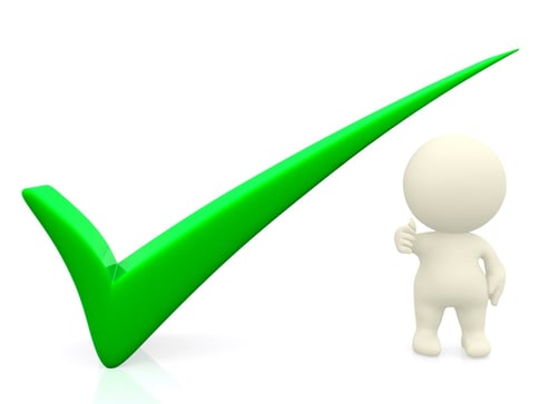 3D person getting it right with a green tick - isolated over a white background