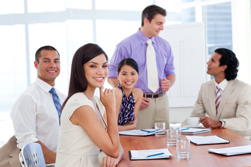 Portrait of a concentrated business team in the office during the meeting