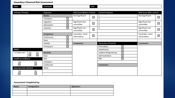 Hazardous Chemical - detailed risk assessment form