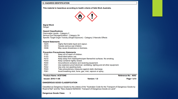 Hazardous Chemicals - safety data sheet